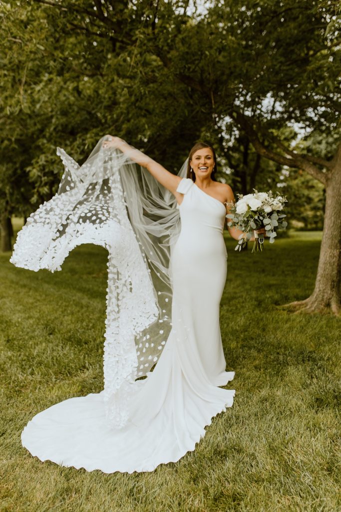 wedding veil worn as wedding headpiece